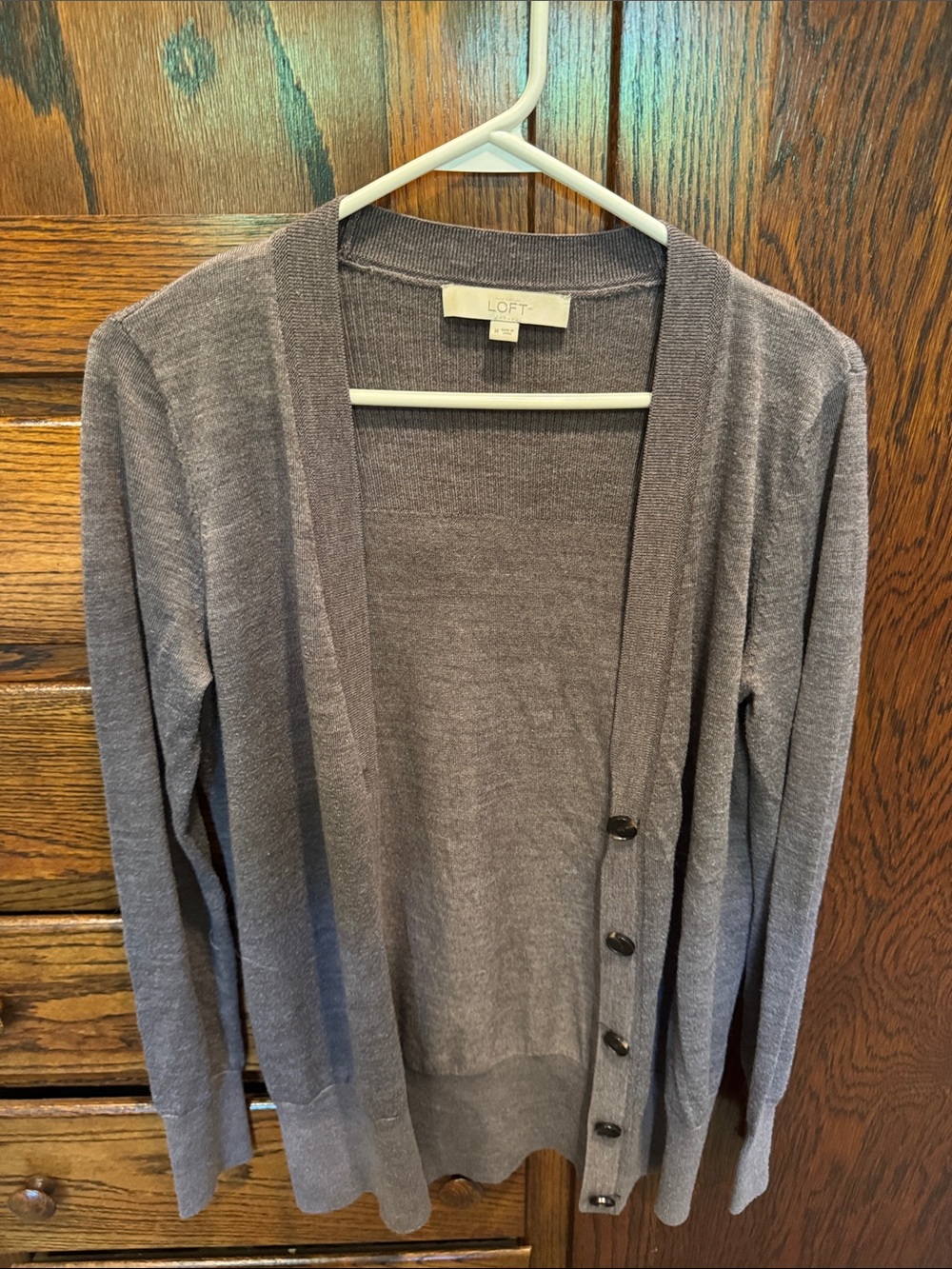 LOFT Brown Open Cardigan with Button Detail